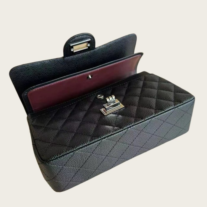 Small Quilted Caviar Leather Chain Crossbody Bag – 23cm