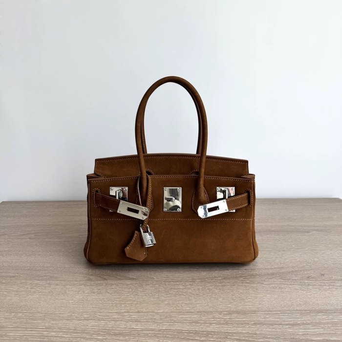 Platinum Suede Top-Handle Bag | Silver Hardware