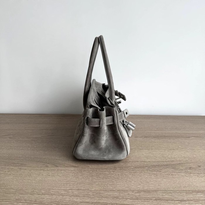 Platinum Suede Top-Handle Bag | Silver Hardware