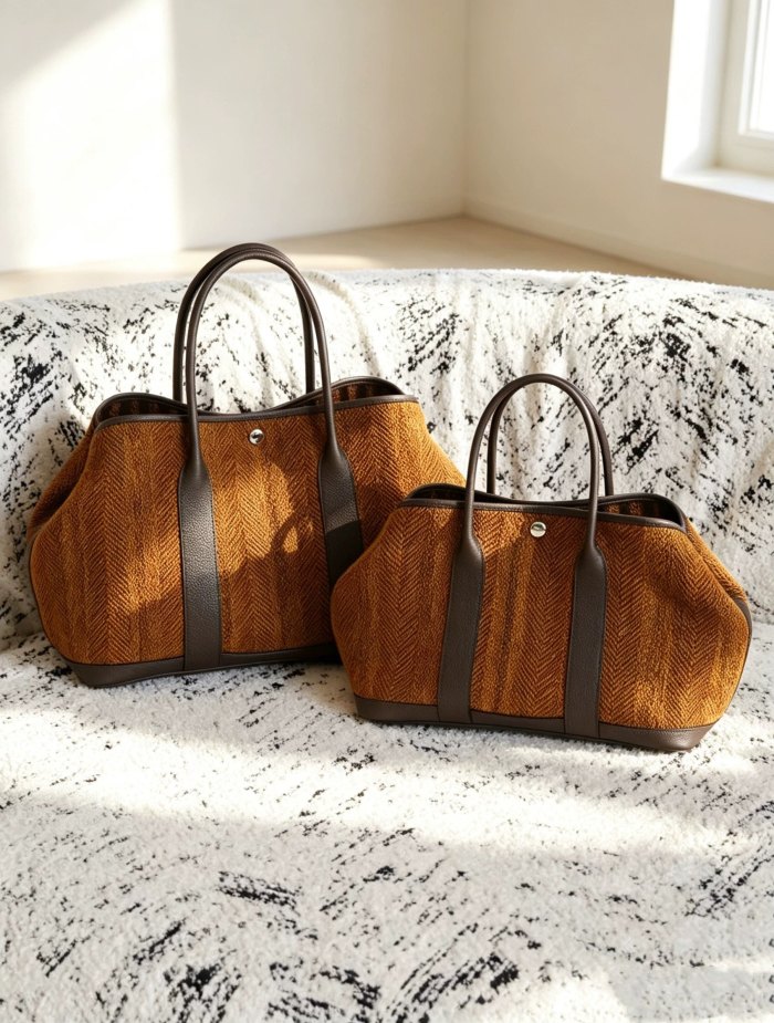 Garden Party Wool Tote |Top-Grain Leather