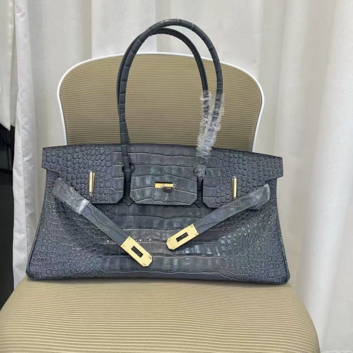  Platinum Croc-Embossed Leather Top-Handle Bag