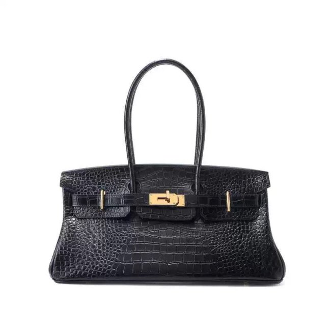  Platinum Croc-Embossed Leather Top-Handle Bag