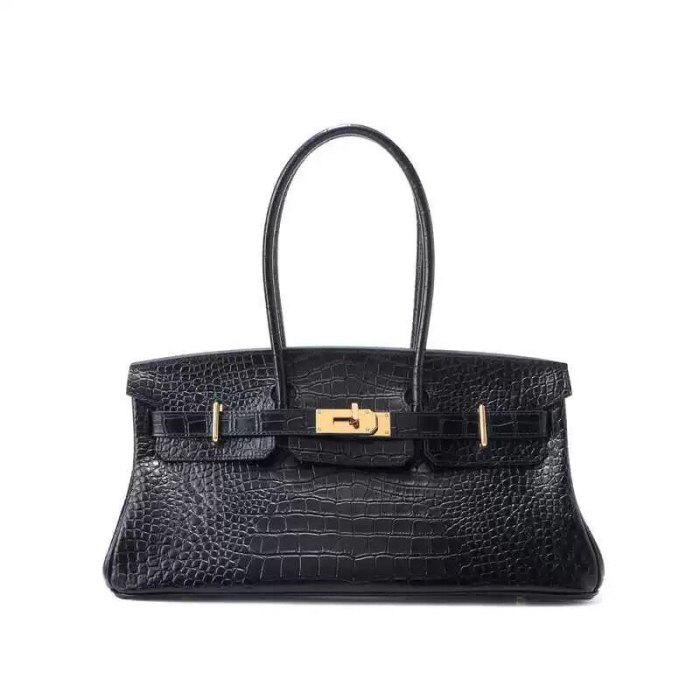  Platinum Croc-Embossed Leather Top-Handle Bag