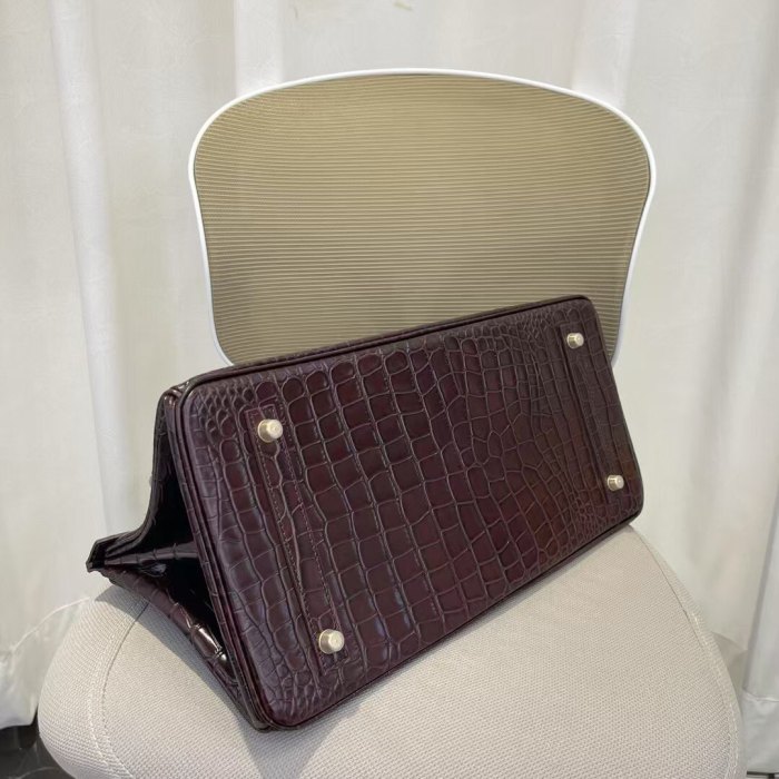  Platinum Croc-Embossed Leather Top-Handle Bag