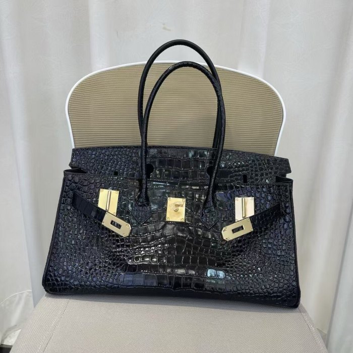  Platinum Croc-Embossed Leather Top-Handle Bag