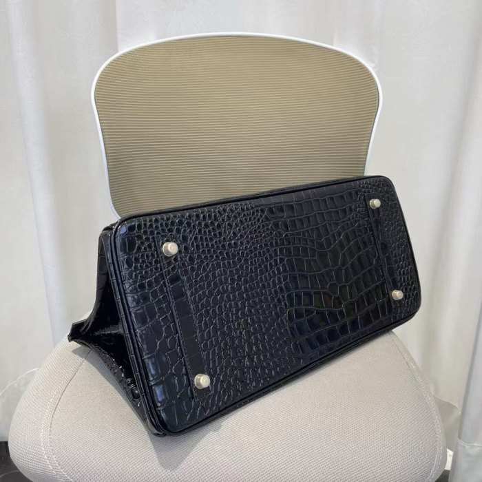  Platinum Croc-Embossed Leather Top-Handle Bag