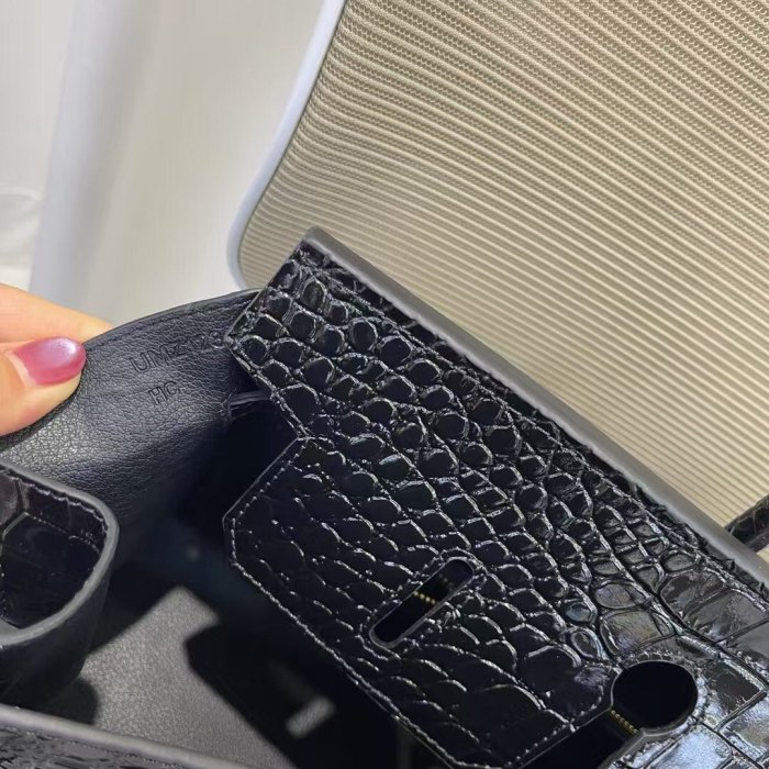  Platinum Croc-Embossed Leather Top-Handle Bag