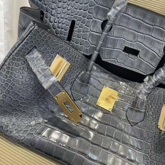  Platinum Croc-Embossed Leather Top-Handle Bag