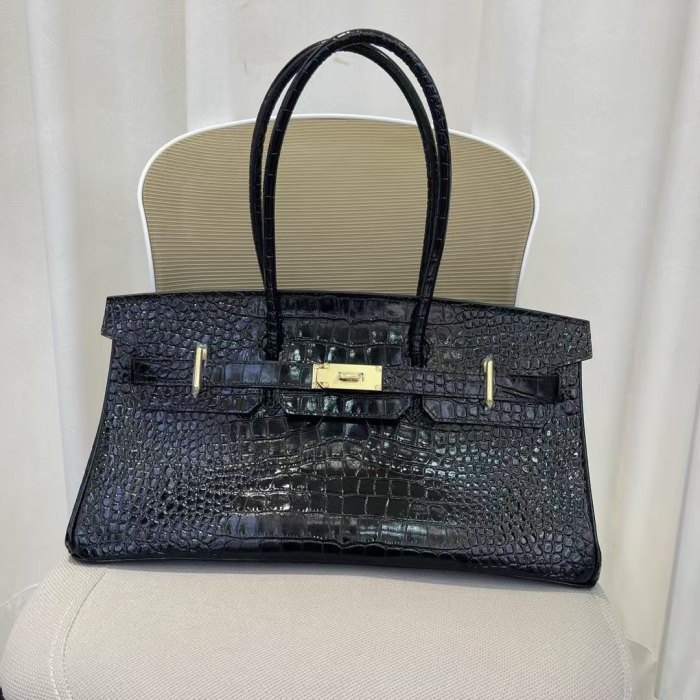 Platinum Croc-Embossed Leather Top-Handle Bag