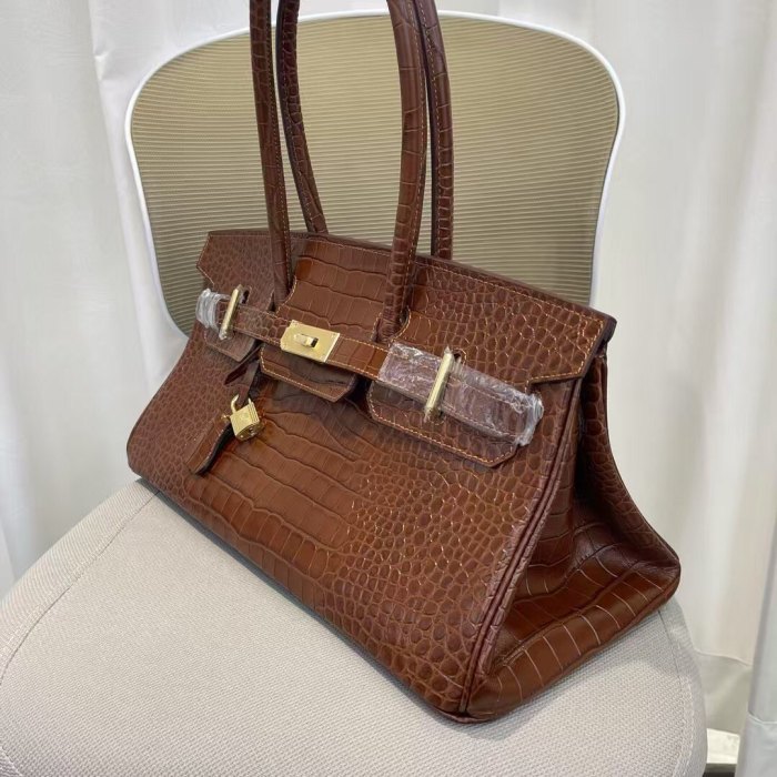  Platinum Croc-Embossed Leather Top-Handle Bag