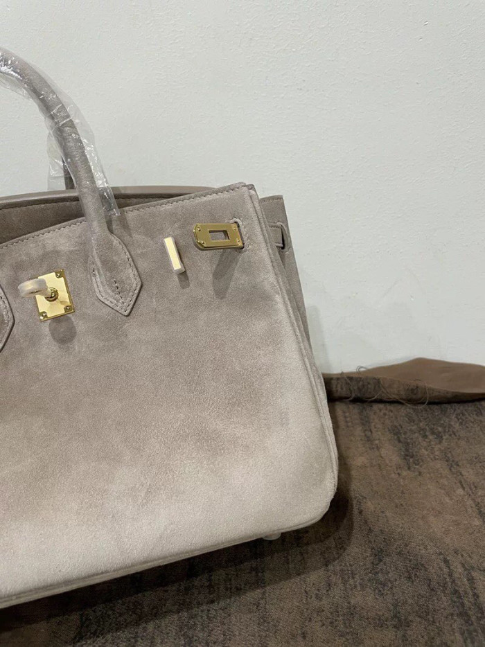 Pearl Gtey Suede Top-Handle Tote |Silk Lining  25cm & 30cm