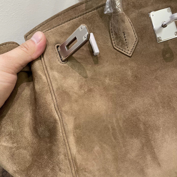 Chestnut Brown Suede Top-Handle Tote Silk Lining  25cm & 30cm