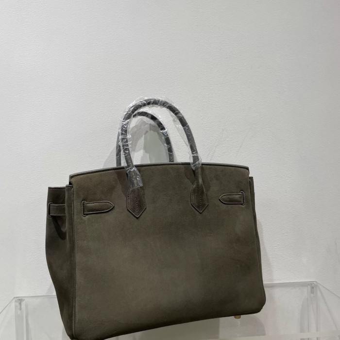Olive Suede Top-Handle Tote Top-Handle Tote Silk Lining  25cm & 30cm