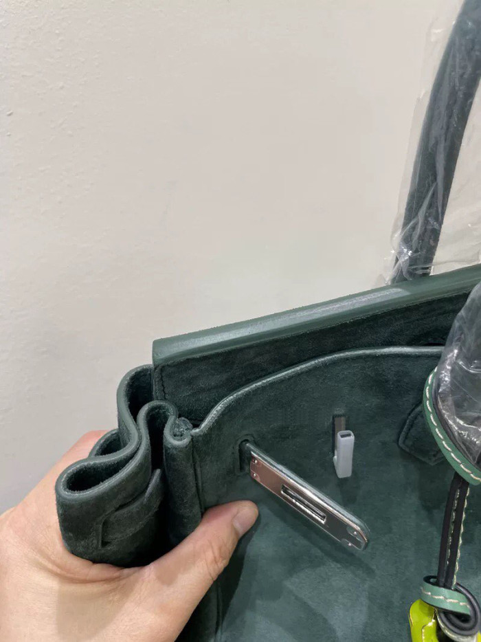 Christmas Green Suede Top-Handle Tote Silk Lining 25cm & 30cm