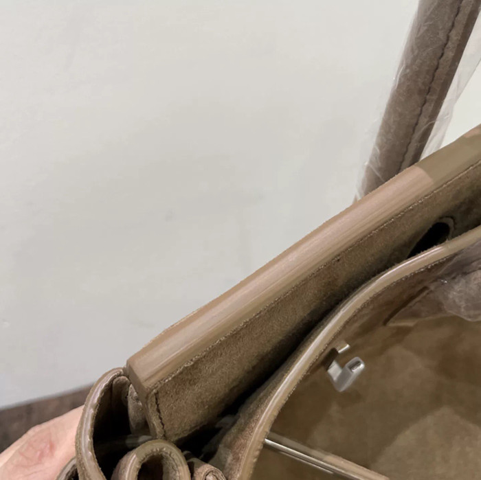 Chestnut Brown Suede Top-Handle Tote Silk Lining  25cm & 30cm