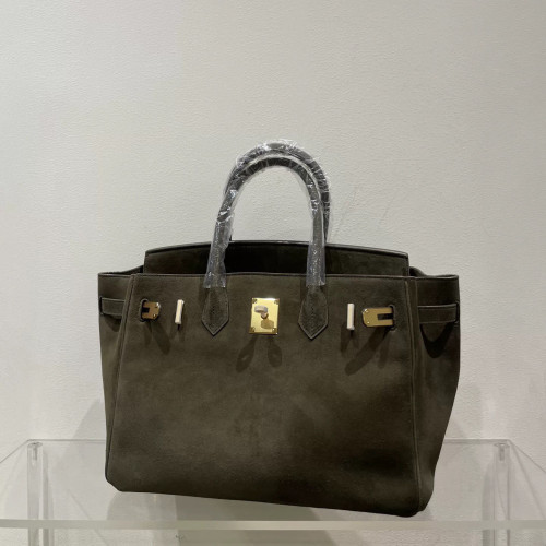 Olive Suede Top-Handle Tote Top-Handle Tote Silk Lining  25cm & 30cm