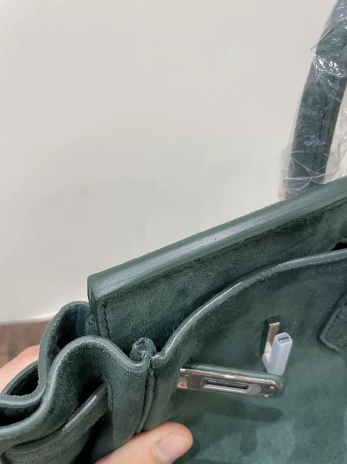 Christmas Green Suede Top-Handle Tote Silk Lining 25cm & 30cm