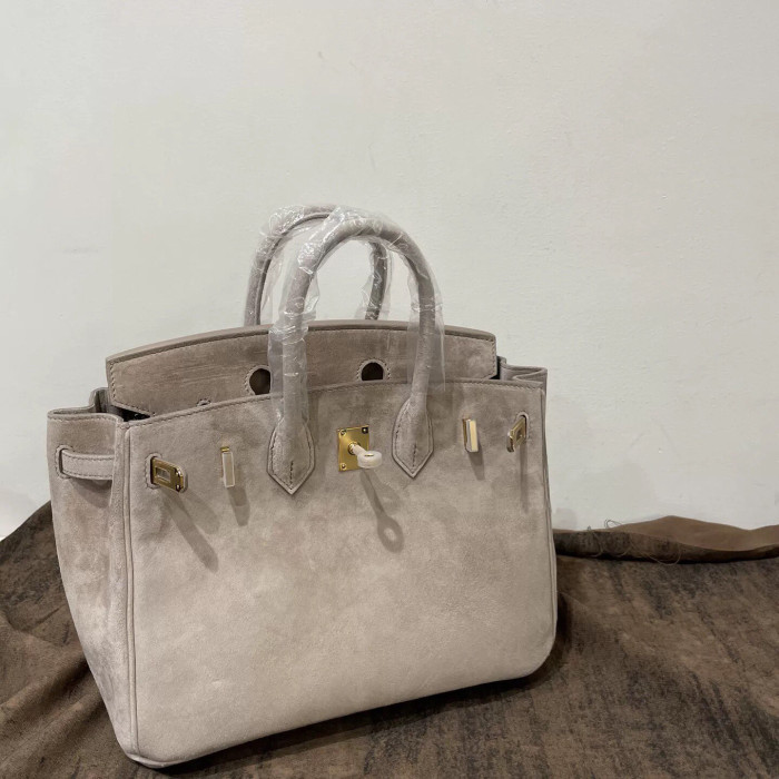 Pearl Gtey Suede Top-Handle Tote |Silk Lining  25cm & 30cm