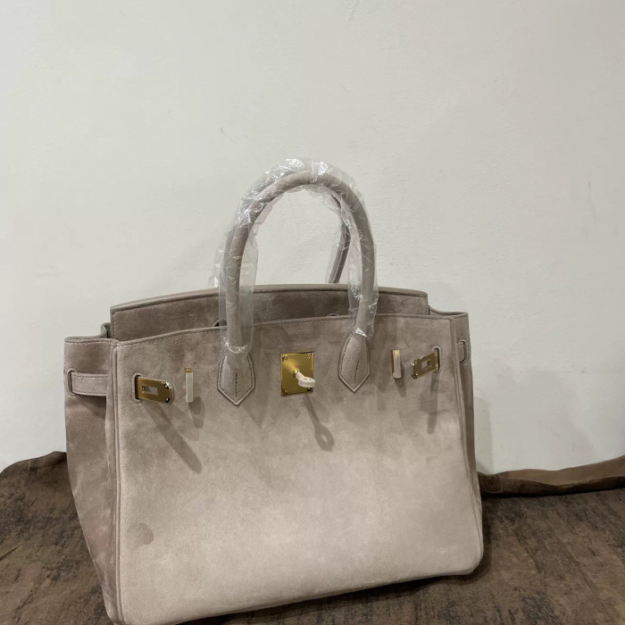 Pearl Gtey Suede Top-Handle Tote |Silk Lining  25cm & 30cm