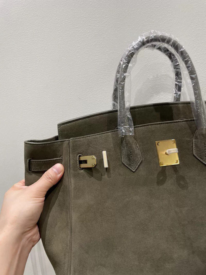 Olive Suede Top-Handle Tote Top-Handle Tote Silk Lining  25cm & 30cm