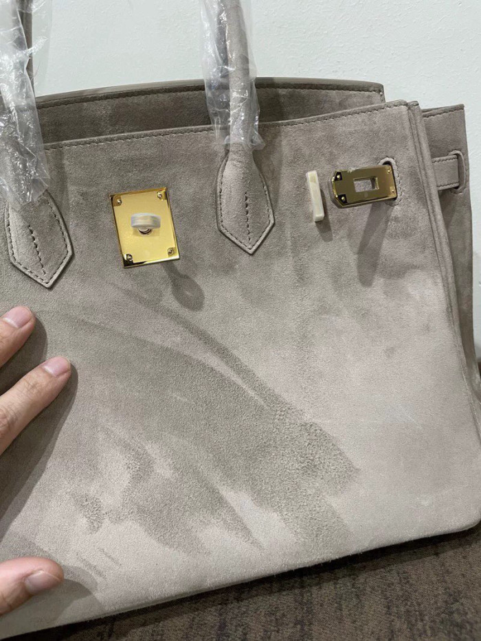 Pearl Gtey Suede Top-Handle Tote |Silk Lining  25cm & 30cm
