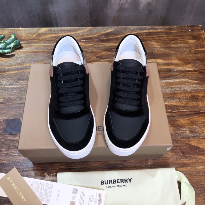Burberry Leather Suede and House Check Sneakers Black Archive Beige White
