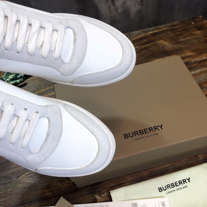 Burberry Leather Suede and House Check Sneakers Optic White