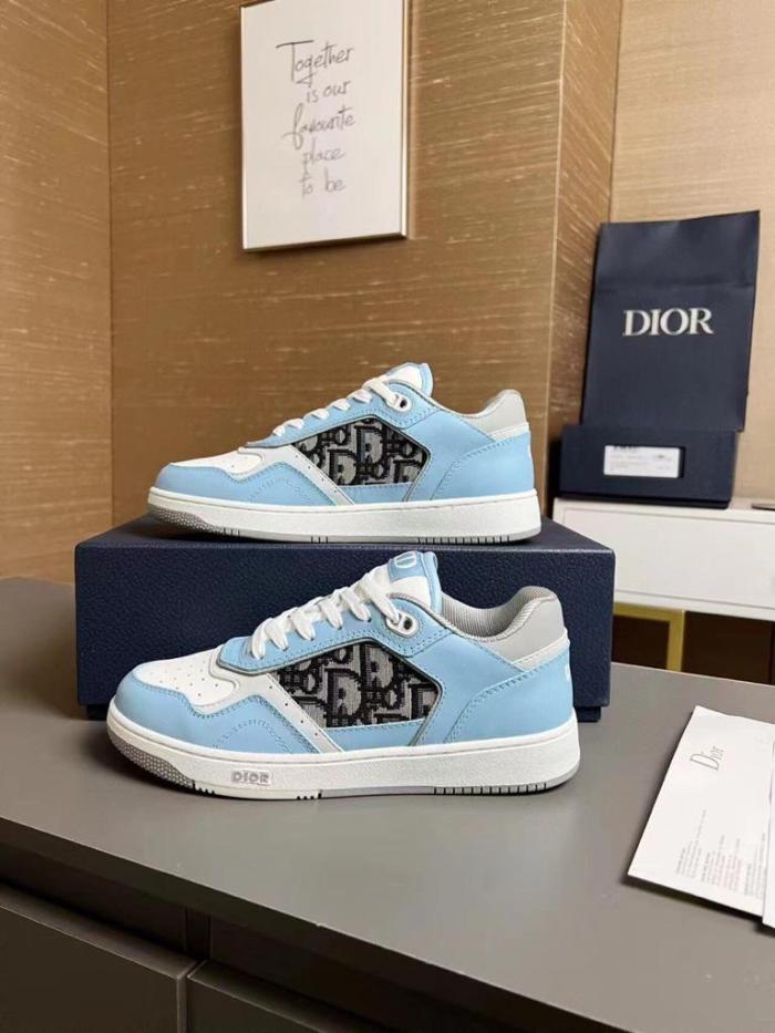 Dior B27 Low Light Blue White and Dior Gray Smooth Calfskin with Beige and Black Dior Oblique Jacquard
