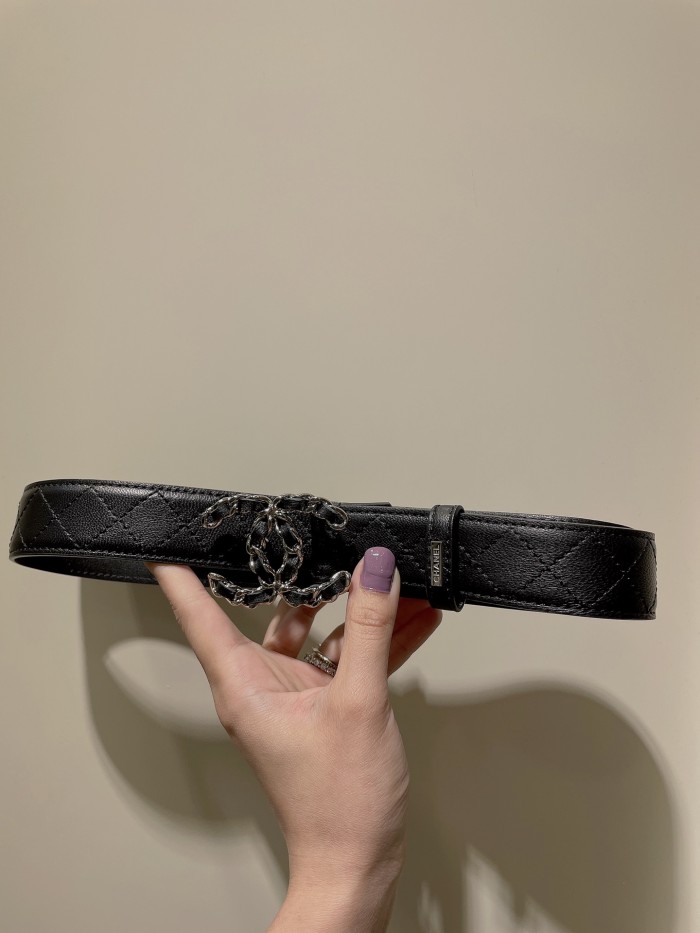 Chanel plain leather belt width 3.0cm