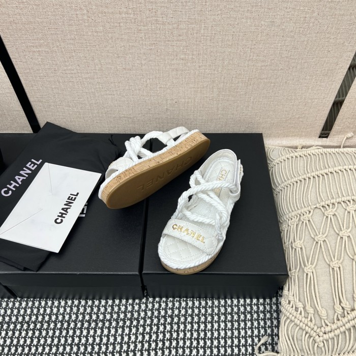 Chanel Straw Velcro Sandals