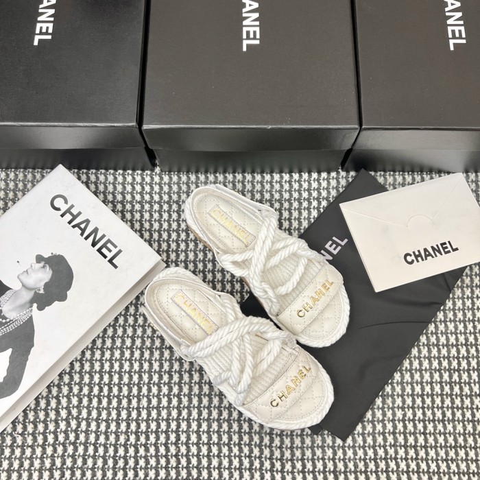 Chanel Straw Velcro Sandals