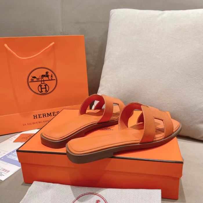 Hermès Classic Palm Leather Sandals orange
