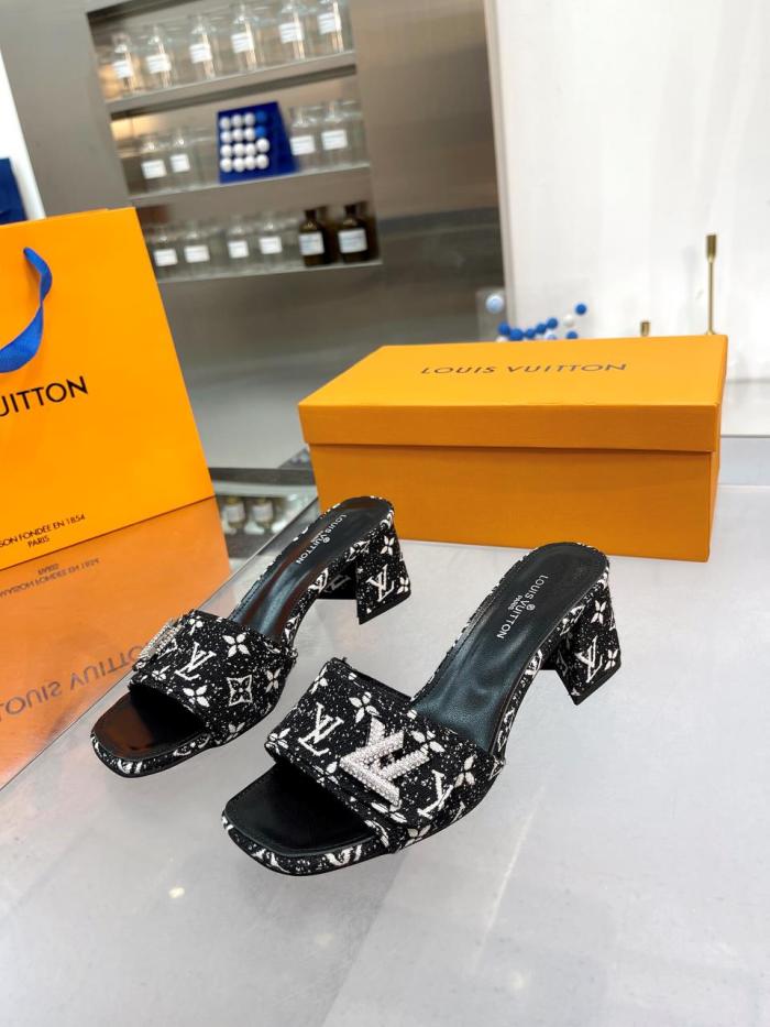Louis Vuitton Square Toe Block Heel Slippers