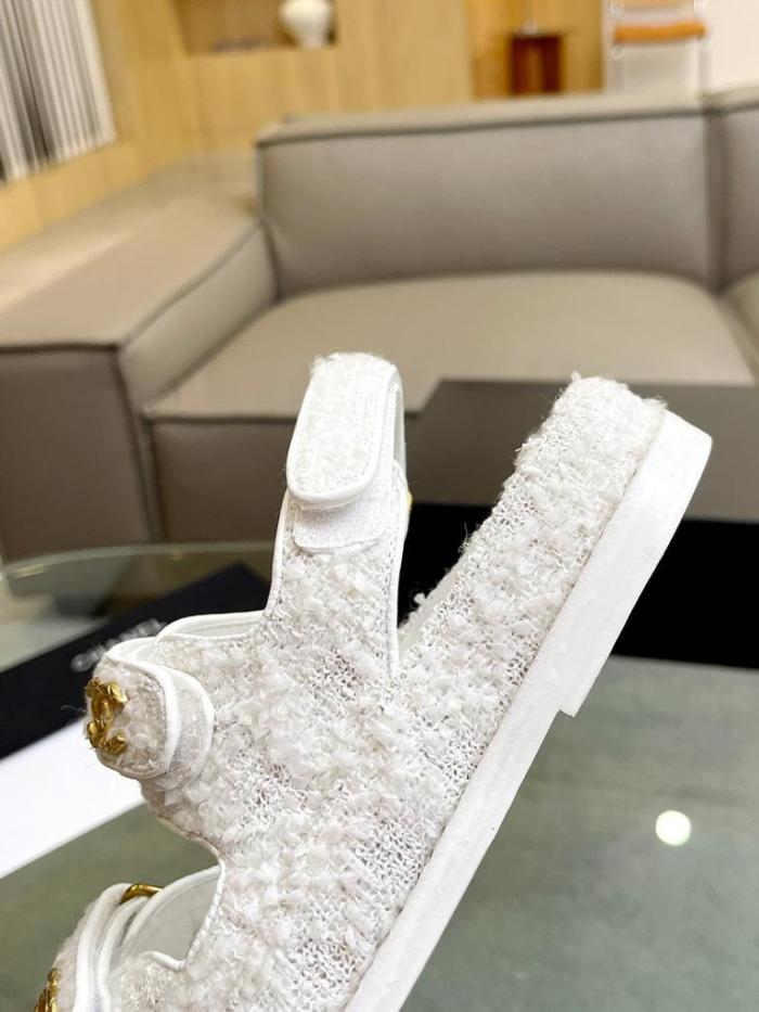 Chanel Tweed Sandal White Cotton