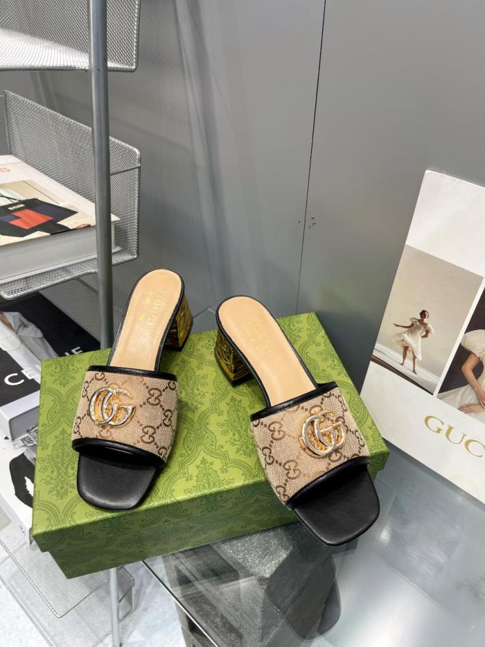 GucCi Blondie series round interlocking double G buckle slippers Heel height: 6.0CM 