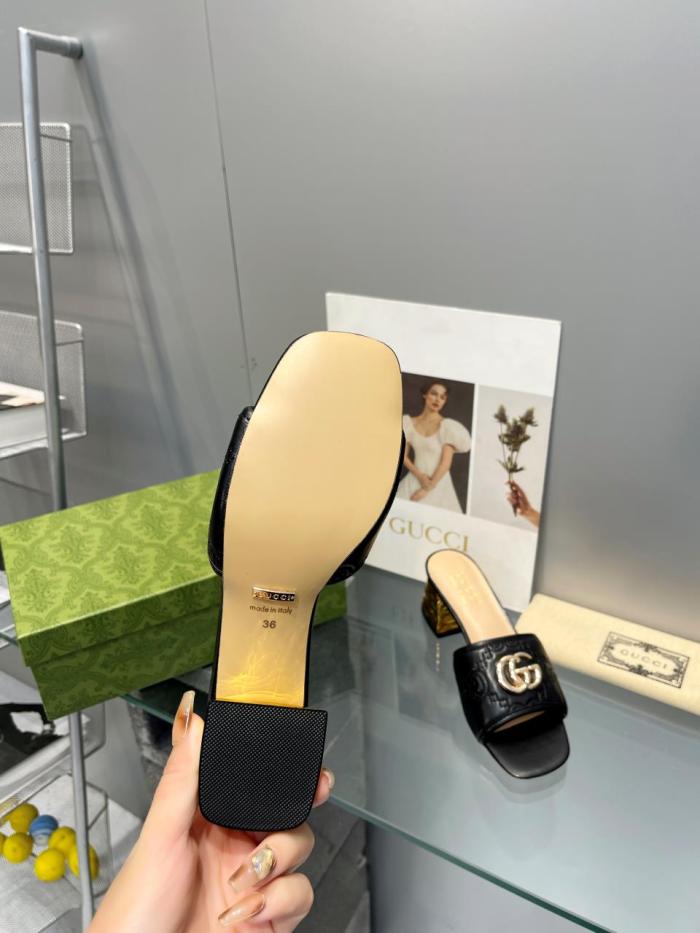 GucCi Blondie series round interlocking double G buckle slippers Heel height: 6.0CM