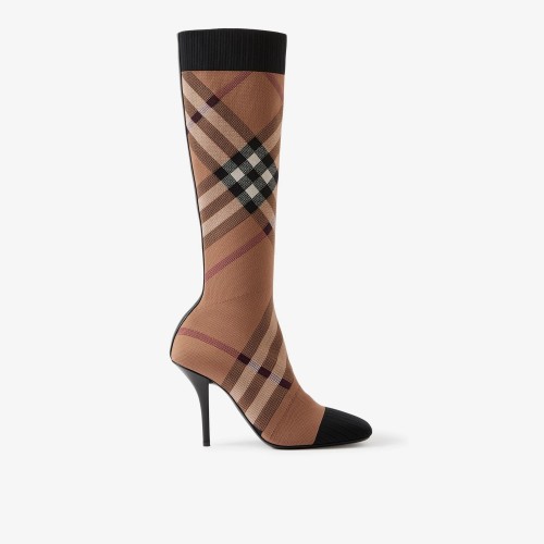 Burberry Knitted Check Sock Boots Birch Brown Heel height: 10.5cm/4.1in
