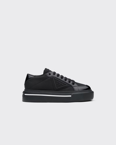 Prada Macro Re-Nylon and brushed leather sneakers Black
