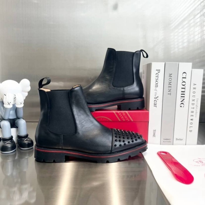 CHRISTIAN LOUBOUTIN Men's Black Leather Ankle Boots