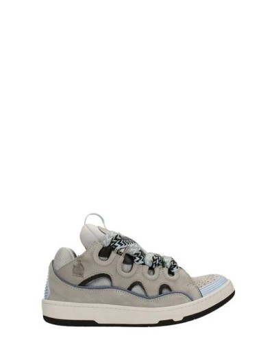 Lanvin Men's Gray Curb Sneakers In Suede And Leather