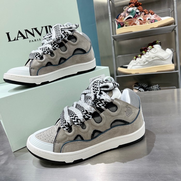Lanvin Men's Gray Curb Sneakers In Suede And Leather