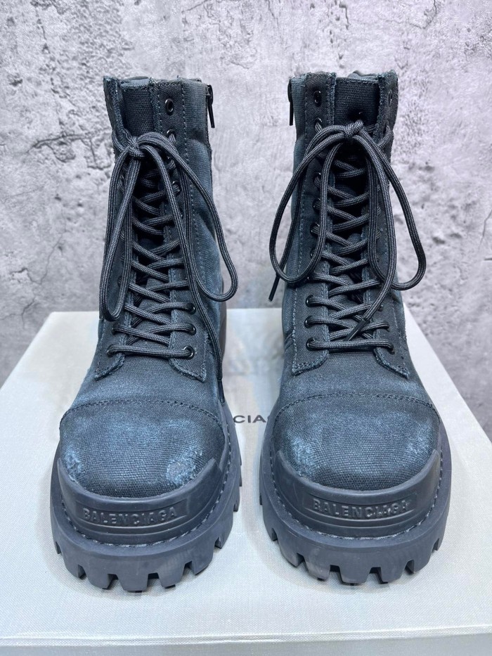 Balenciaga Combat Strike Canvas Combat Boots In Black Cotton