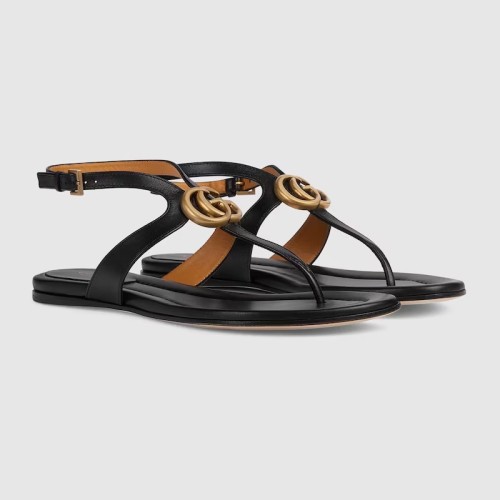 Gucci Women's Double G thong sandal Black leather