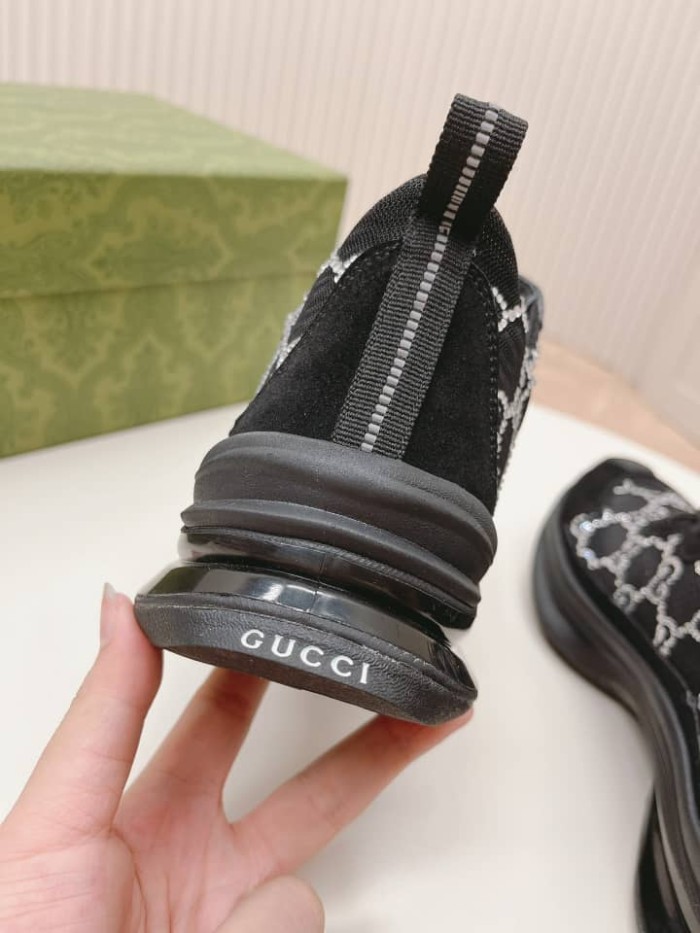 Gucci Women's Run GG crystal sneaker Black suede trim