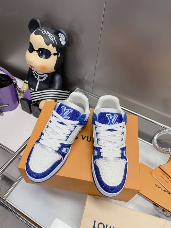 Louis Vuitton LV Trainer Blue Swarovski™ crystals and Monogram-embossed grained calf leather