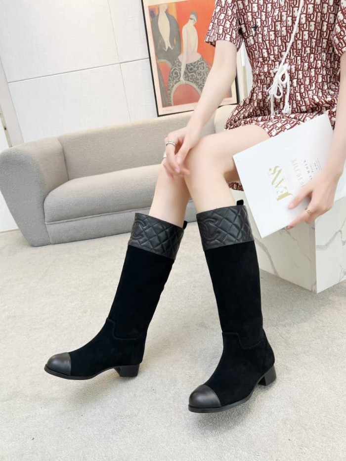 Chanel High boots Suede calfskin & lambskin black