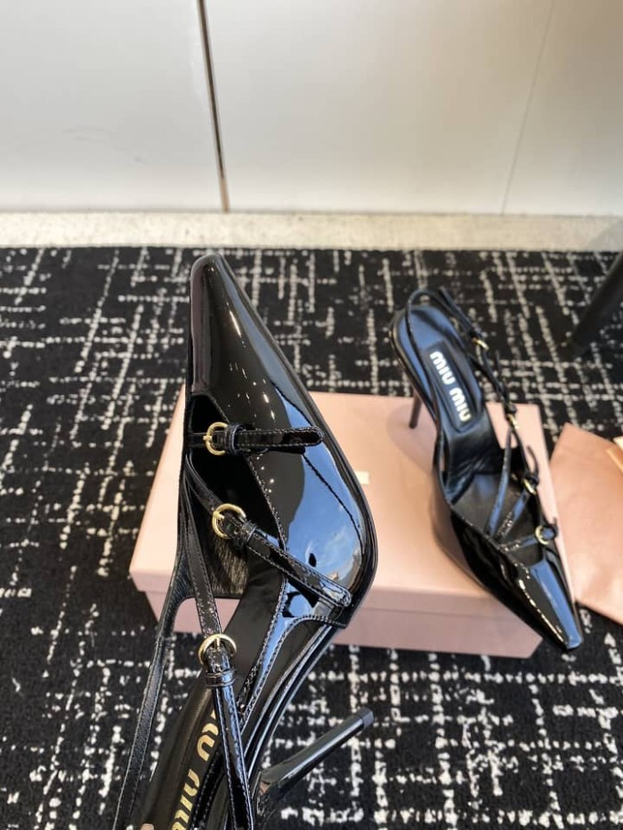 Miu Miu Patent leather slingbacks with buckles Black