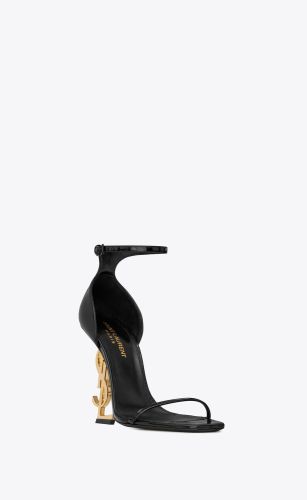 SAINT LAURENT OPYUM SANDALS IN PATENT LEATHER BLACK