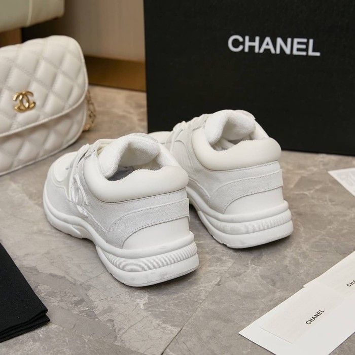 Chanel Low Top Trainer Reflective White Suede