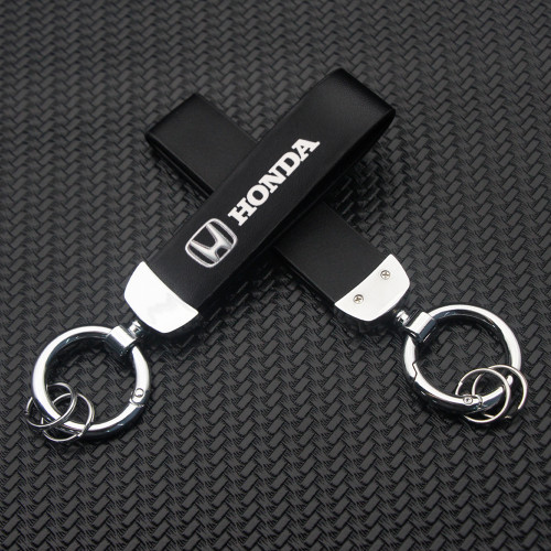 1pc Car Logo Printed Keychain 3D Metal Emblem Key Chain Pu Leather Keyrings For Honda Civic Varadero Fit HRV CRV XR-V CR-Z Forza